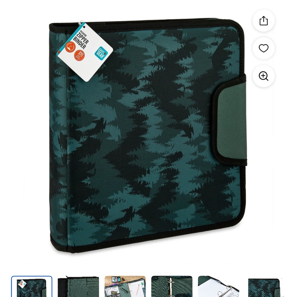 Green and Black Patterned zippered binder for school